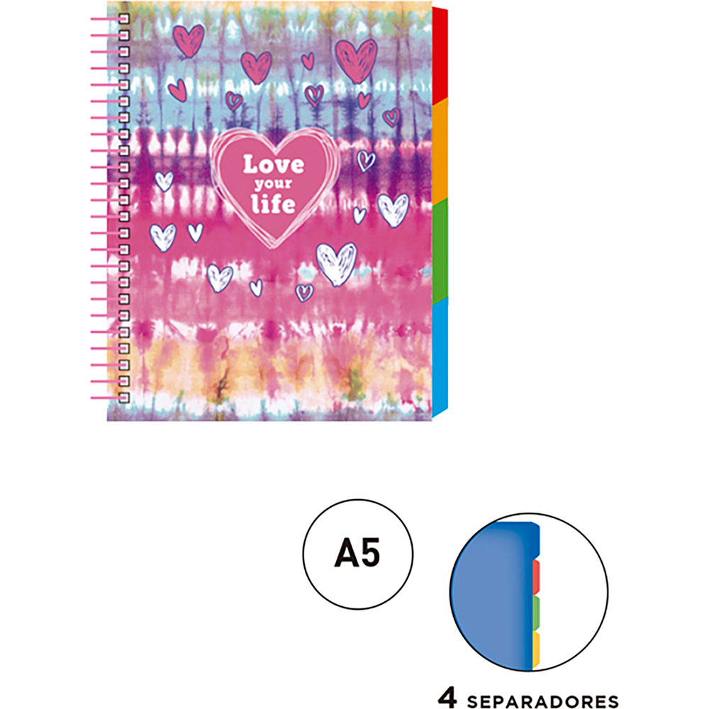 Cuaderno Forma Francesa Senfort Tie Dye Love Espiral Cuadro Chico 120 Hojas