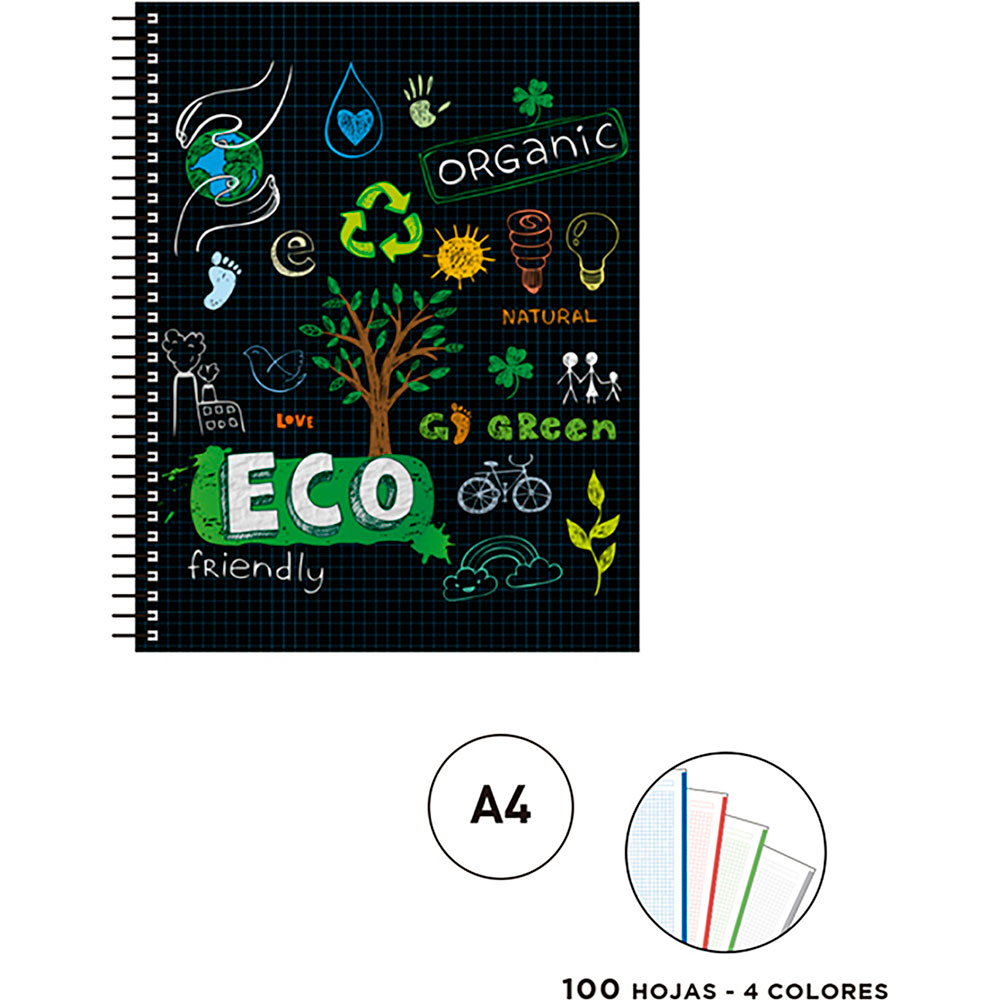 Cuaderno Profesional Senfort Ecology Free Espiral Cuadro Chico Hojas