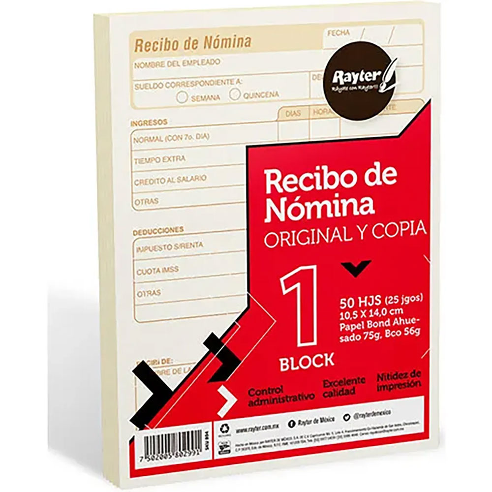 Recibo Nomina Rayter Blanco 1 4 25 Hojas Con 1 Pieza Lumen