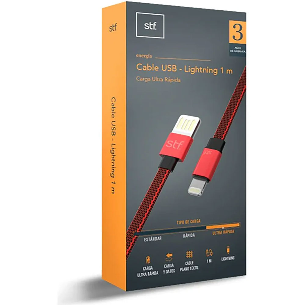 Cable Stf St A Usb Lightning Carga Ultrar Pida M Rojo