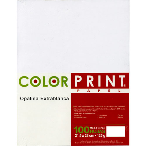 Papel Opalina Firenze TamaÑo Carta 125g C100 Extrablanca Mx Oficina 7320