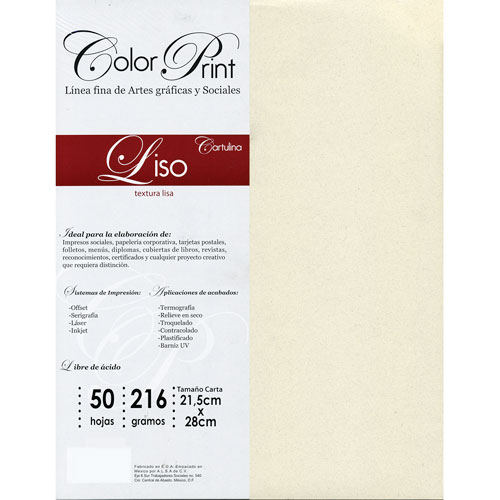 CARTULINA LISO DE 216 TAMAÑO CARTA CREMA CAÑAMO  lumen 