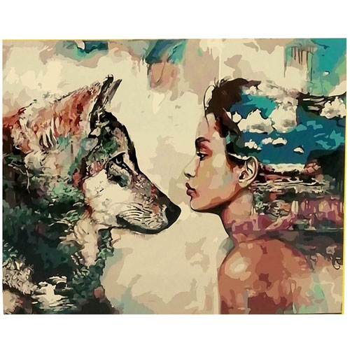 Foto de Arte por números 40x50cm lobo y mujer 
