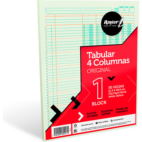 Foto de Block Tabular 4 Columnas Tamaño Carta con 50 Hojas 