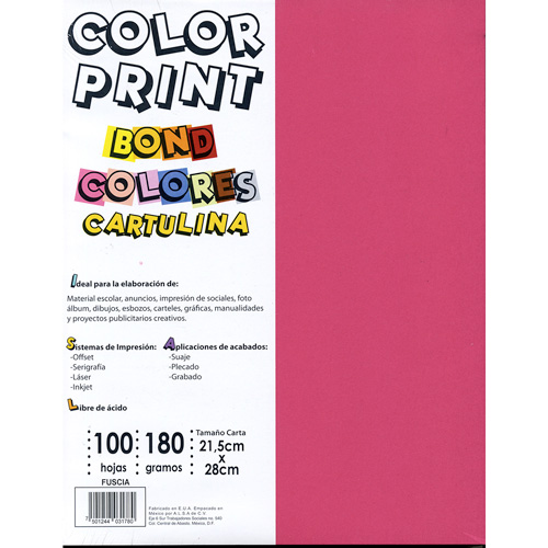 CARTULINA COLOR PRINT DE 180 G TAMAÑO CARTA PAQUETE CON 100 HOJAS | Color  Print | Papel | Multiusos Texturizados 