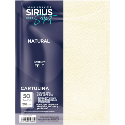 Foto de Cartulina Texturizada Cortada Sirius Select Afieltrado Fino T/C 216 Gr Con 50 Natural 