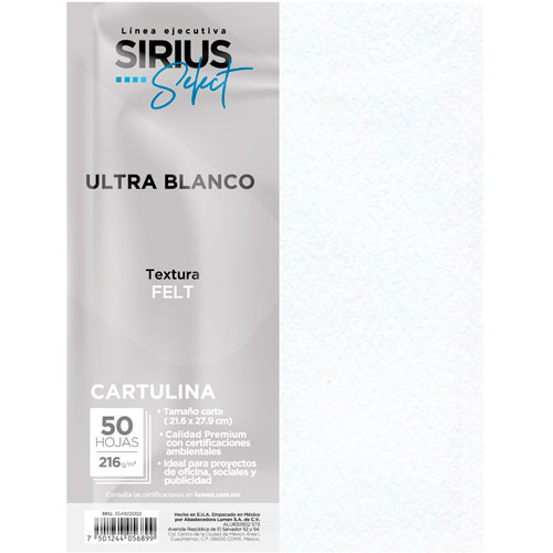 Foto de Cartulina Texturizada Cortada Sirius Select Afieltrado Fino T/C 216 Gr Con 50 Ultra Blanco 