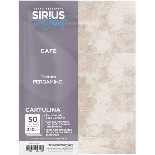 Foto de Cartulina Texturizada Cortada Sirius Select T/C 240 Gr Con 50 Hojas Café 