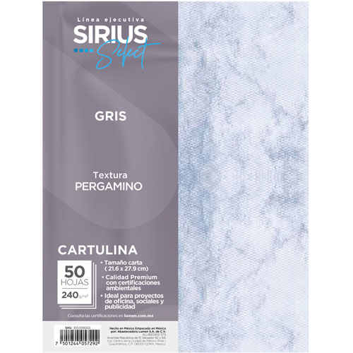 Foto de Cartulina Texturizada Cortada Sirius Select T/C 240 Gr Con 50 Hojas Gris 