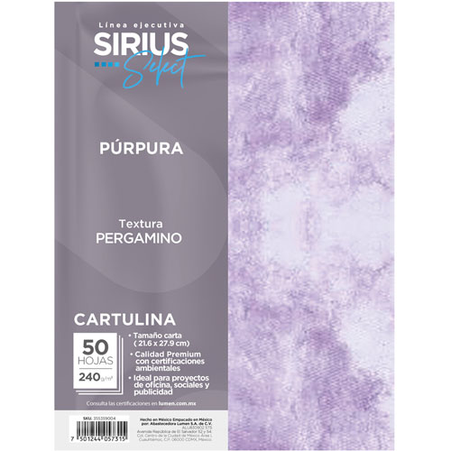 Foto de Cartulina Texturizada Cortada Sirius Select T/C 240 Gr Con 50 Hojas Purpura 