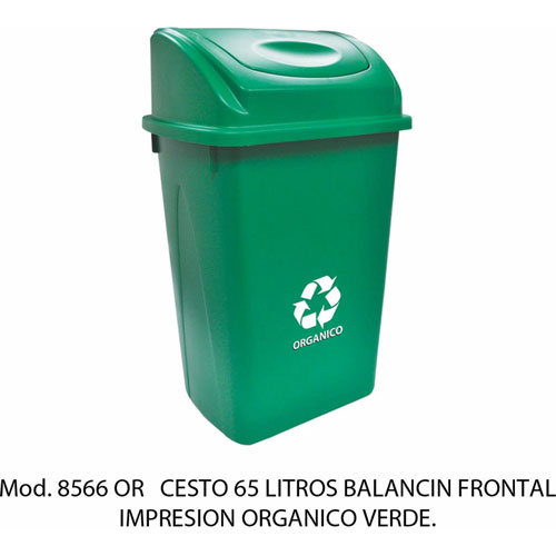 Foto de CESTO CON CAPACIDAD DE 65 LITROS / 17.19 GALONES CON BALANCÍN, CON IMPRESIÓN 