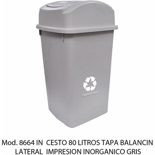 Foto de CESTO CON CAPACIDAD DE 80 LITROS / 21.16 GALONES CON BALANCÍN, CON IMPRESIÓN 