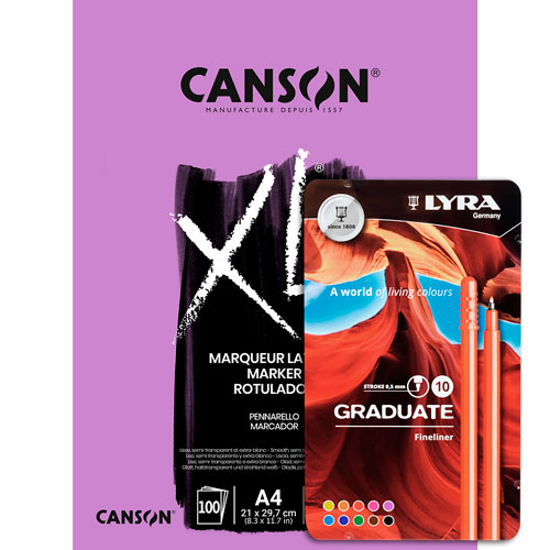 Foto de Combo Block Canson xl Marker con Marcadores Lyra con 10 piezas 