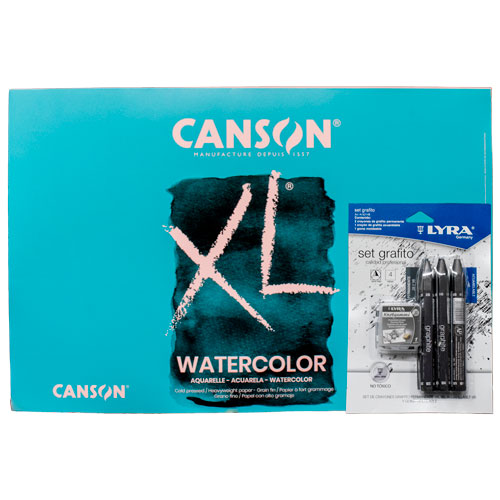 Foto de Combo Block Canson xl Watercolour con Set De Grafitos Lyra con 4 piezas 