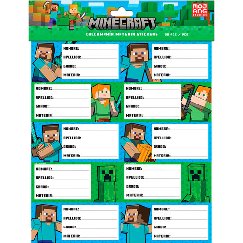 Foto de Etiqueta Escolar Minecraft Gmark con 20 Piezas 