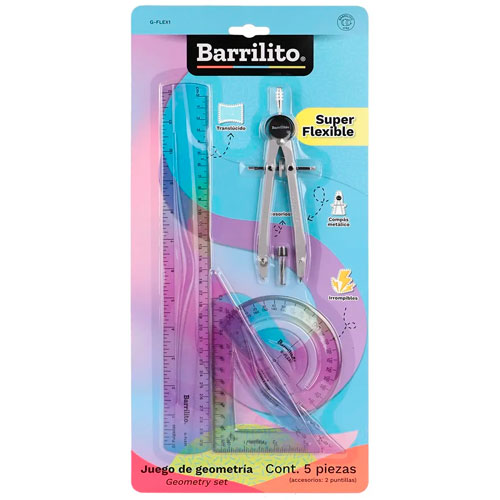 Foto de Juego Geometria Barrilito G-Flex1 Con Compas Pastel Con 5 Piezas 