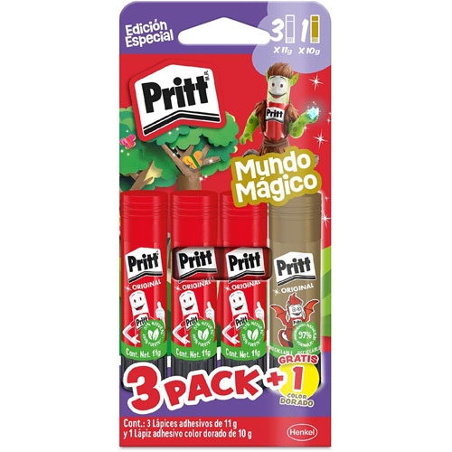 Foto de Lapiz adhesivo Pritt 11g blister con 3 mas pritt dorado 10g 