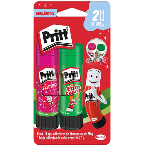 Foto de Lapiz Adhesivo Pritt 20G 2P Glitter Rosa/Verde Con 2 