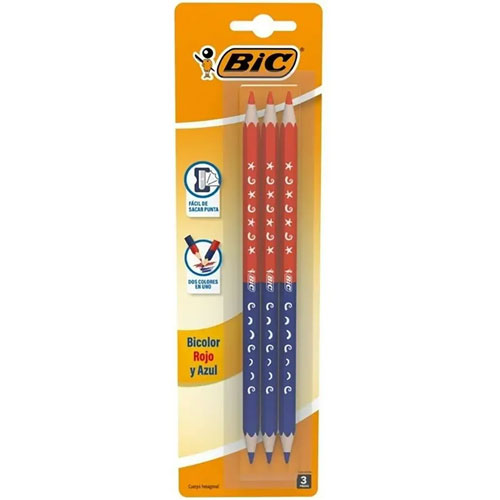 Foto de Lapiz Checador Bic Bicolor Rojo/Azul Con 3 Piezas 