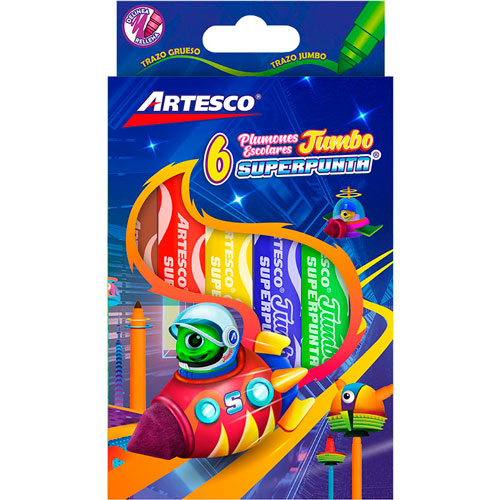Foto de Marcador Escolar Artesco Superpunta Jumbo Con 6 Surtido 