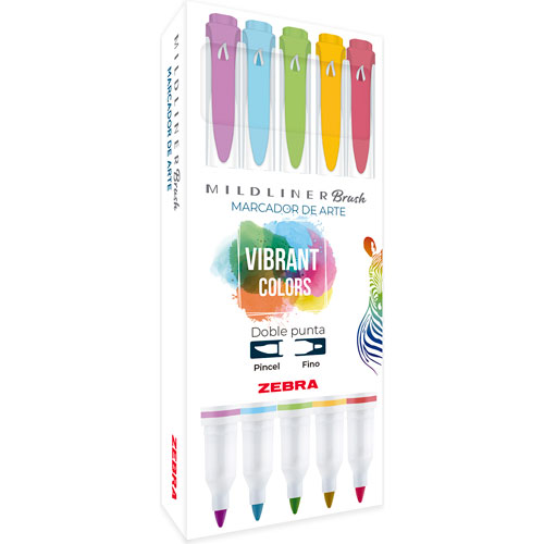 Foto de Marcador Mildliner Punta Brush Colores Vibrantes Con 5 piezas 