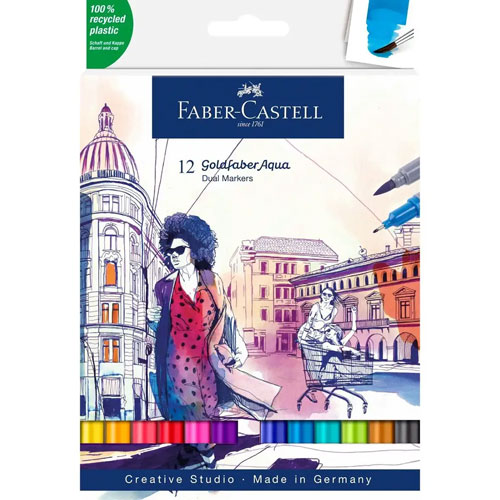 Foto de Marcadores Acuarelables Faber-Castell Goldfaber Aqua Doble Punta con 12 