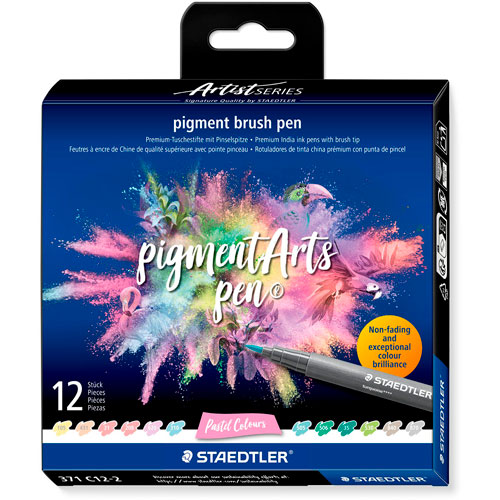 Foto de Marcadores Staedtler Pigment Punta Pincel Con 12 Colores Pastel 