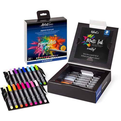 Foto de Marcadores Staedtler Pigment Punta Pincel Con 24 Colores Básicos 