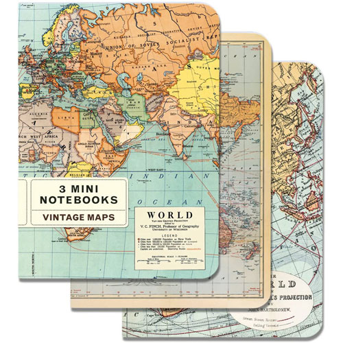 Foto de Mini libreta Cavallini Vintage Maps paquete con 3 piezas 