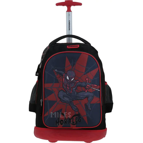 Foto de Mochila Escolar Chenson Miles Morales Con Ruedas Negro/Rojo 