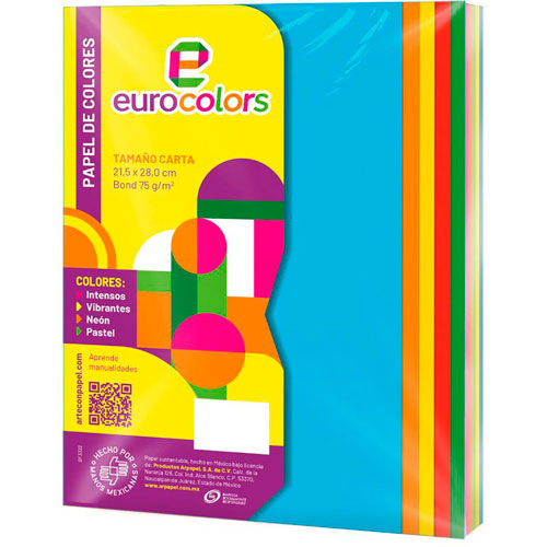 Foto de Papel Color Cortado Eurocolors Con 50 Hojas Arco Iris Vibrante 