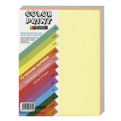 PAPEL COLOR PRINT BRIGHTS 12 COLORES CON 120 HOJAS | Color Print Brights | Papel | Texturizados | lumen.com.mx