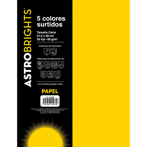 Foto de Papel Cortado Astrobrights Tamaño Carta con 50 Hojas 5 Colores 