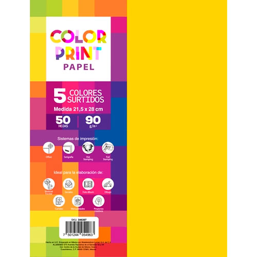 Foto de Papel Cortado Color Print Tamaño Carta Con 50 Hojas 5 Colores 