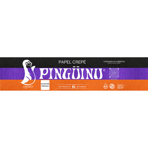 Foto de Papel Crepe Pinguino .50X2M Con 10 Pliegos Combinado Halloween 