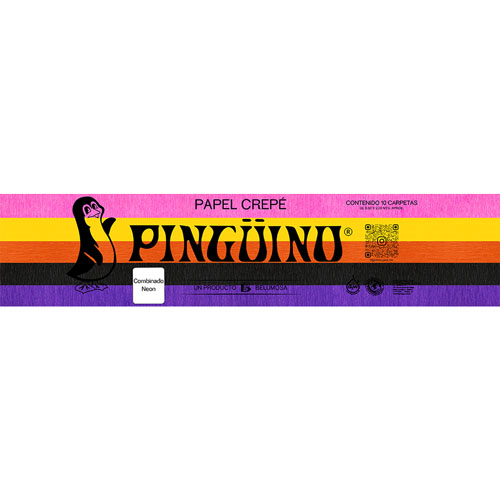Foto de Papel Crepe Pinguino .50X2M Con 10 Pliegos Combinado Neon 