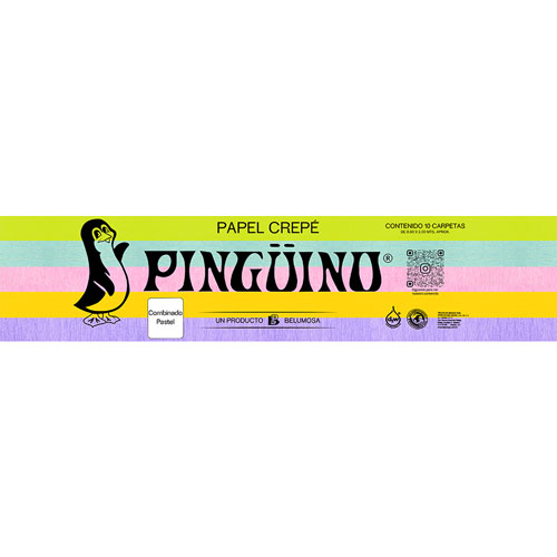 Foto de Papel Crepe Pinguino .50X2M Con 10 Pliegos Combinado Pastel 