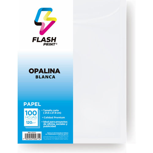 Foto de Papel Opalina Flash Print Tamaño Carta 120 Gr Con 100 Hojas Blanca 