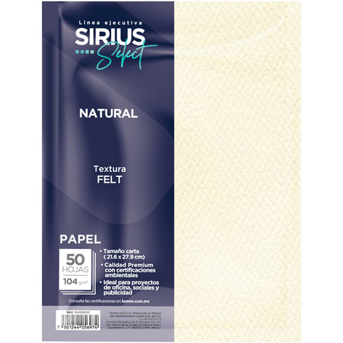 Foto de Papel Texturizado Cortado Sirius Select Afieltrado Fino T/C 104 Gr Con 50 Natural 