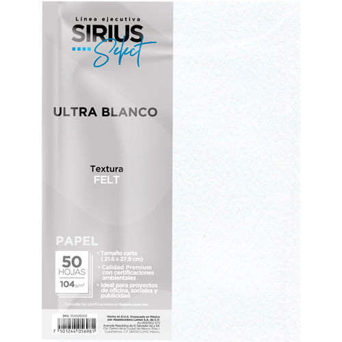 Foto de Papel Texturizado Cortado Sirius Select Afieltrado Fino T/C 104 Gr Con 50 Ultra Blanco 