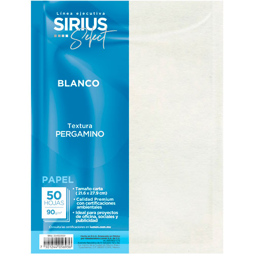 Foto de Papel Texturizado Cortado Sirius Select Pergamino Fino T/C 90 Gr Con 50 Blanco 