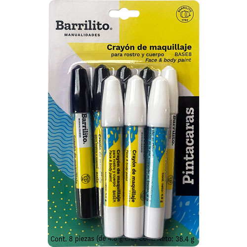 Foto de Pinta Carita En Crayon Barrilito Con 8 Colores Blanco Y Negro 