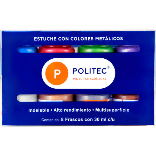 Foto de Pintura Acrílica Set con 8 Piezas de Acrilico Politec 30 ml Metalico 