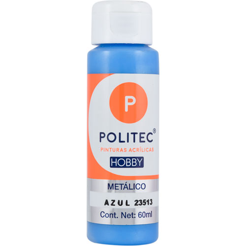 Foto de Pintura Acrilico Politec Hobby Metalico Azul #23513 60 ml 