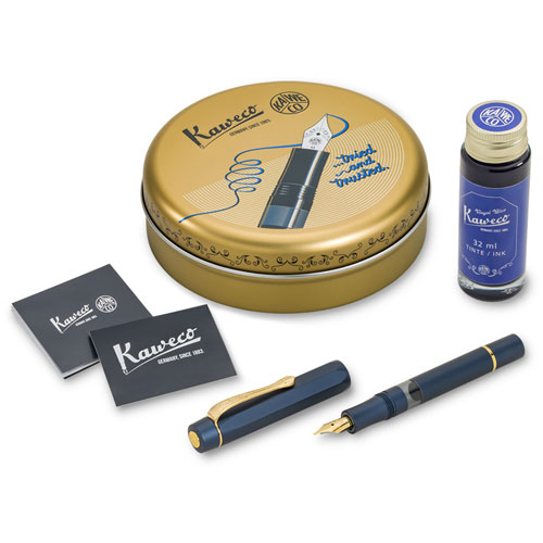 Foto de Pluma Fuente Fina Kaweco Piston Sport Al Navy/Gold 0.9Mm 