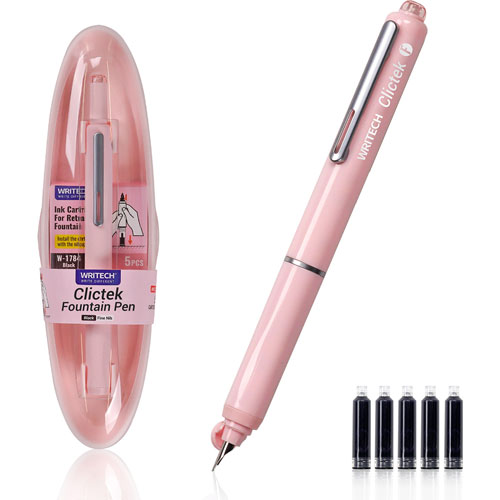 Foto de Pluma Fuente Writech Retractil Fino Rosa 