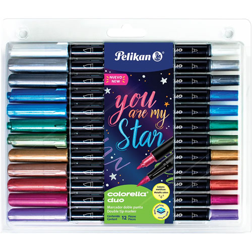 Foto de Plumon Escolar Pelikan Colorella Duo Pincel Con 12 