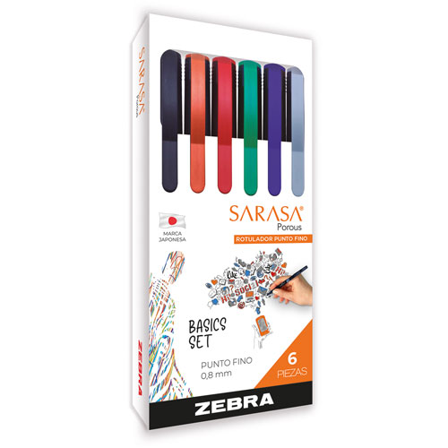 Foto de Plumon Rotulador Zebra Sarasa Porous 0.8Mm Basics Con 6 