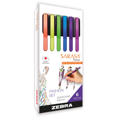 Foto de Plumon Rotulador Zebra Sarasa Porous 0.8Mm Fashion Con 6 