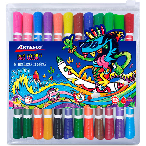 Foto de Plumones Escolares Artesco Duo Color 45 12 Piezas 